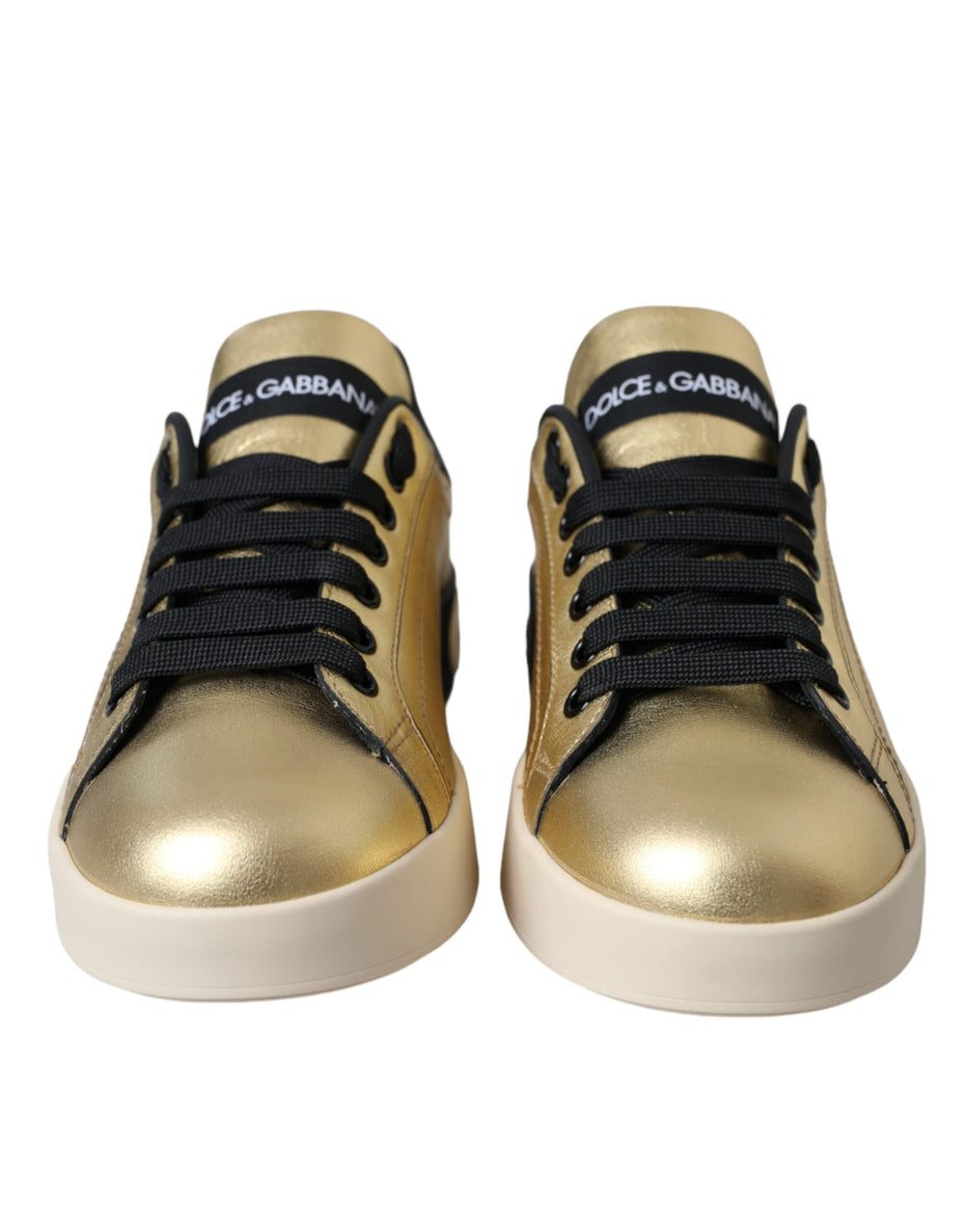 Γυναικεία Παπούτσια Dolce & Gabbana Gold Portofino Calf Leather Sneakers