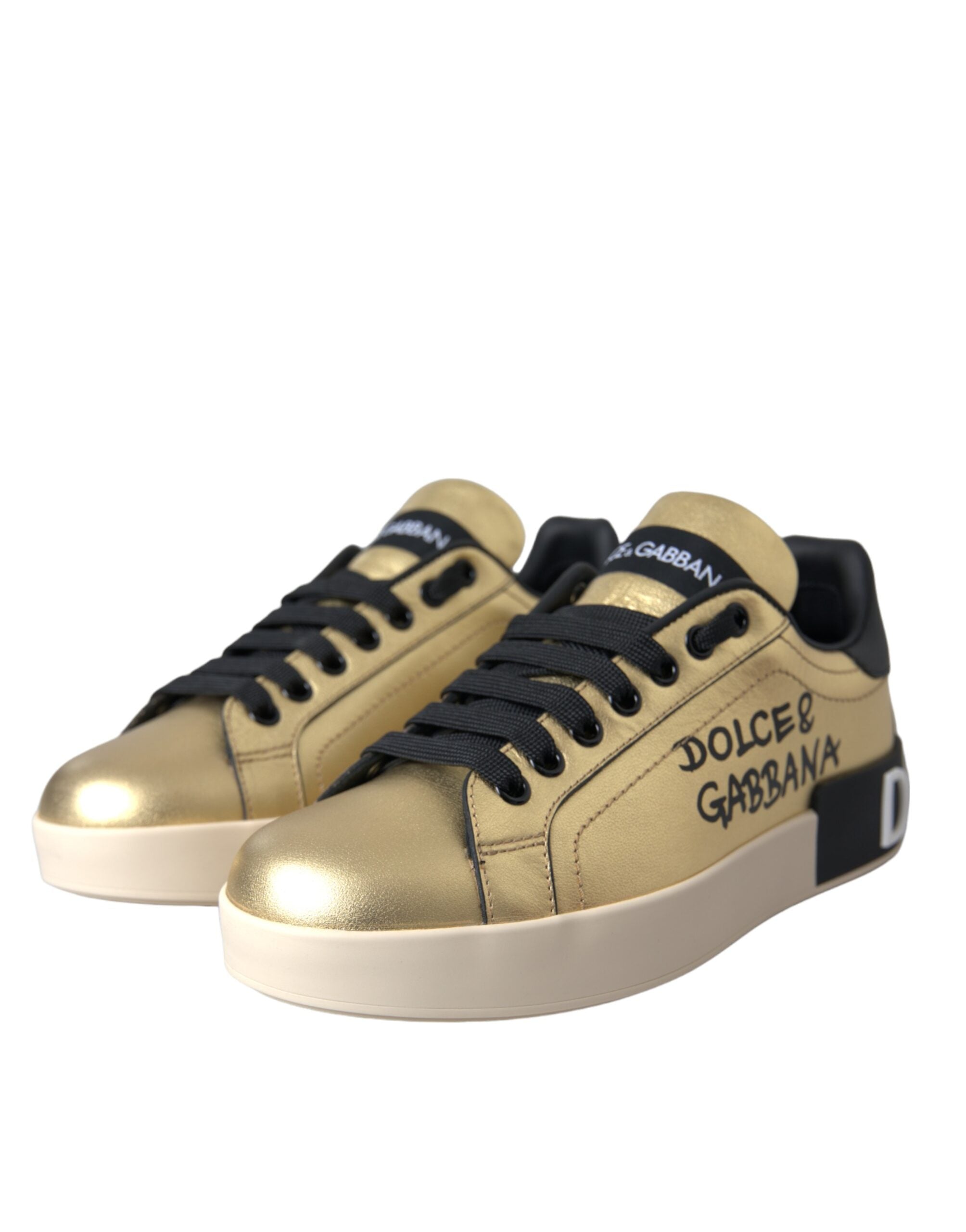 Γυναικεία Παπούτσια Dolce & Gabbana Gold Portofino Calf Leather Sneakers
