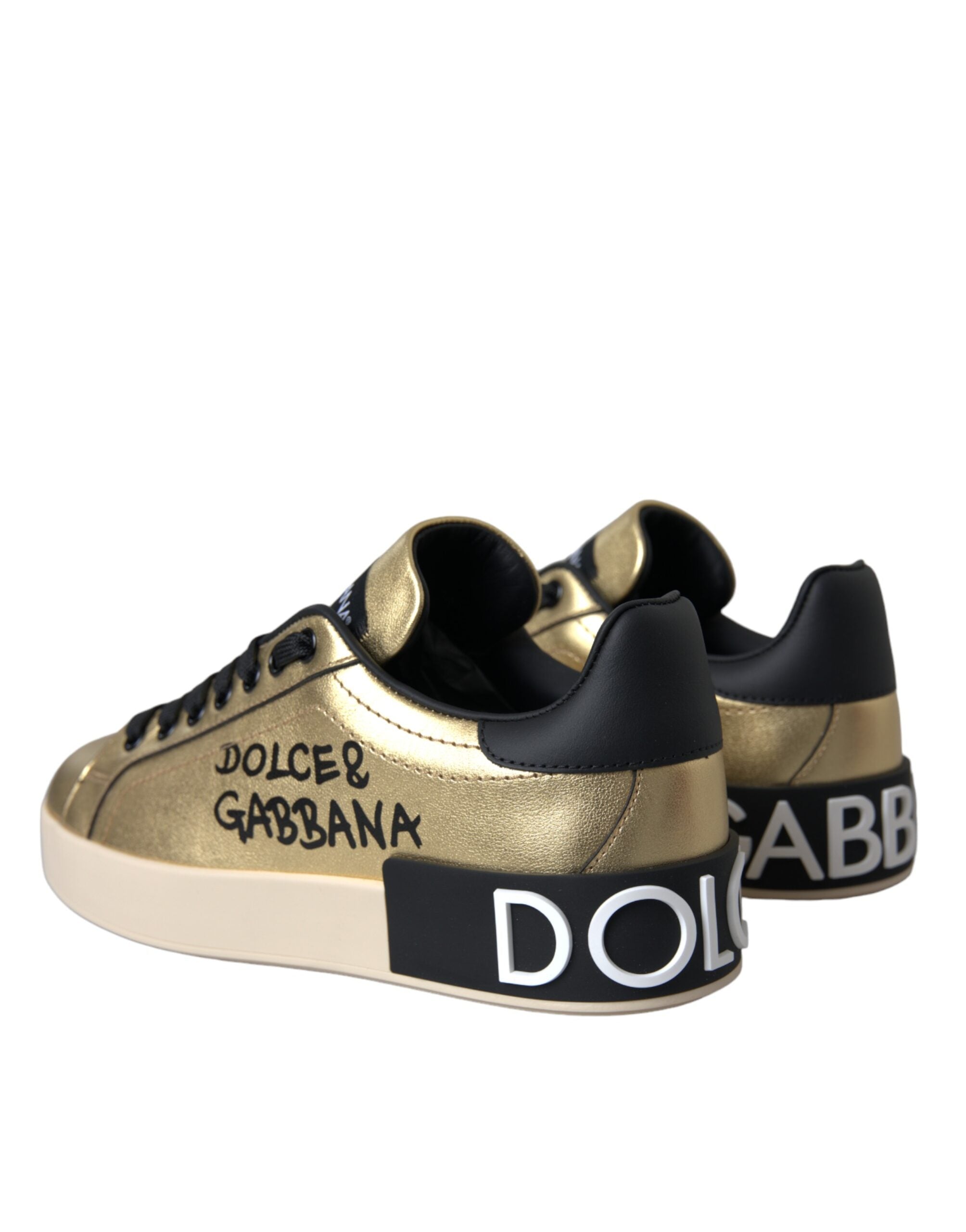 Γυναικεία Παπούτσια Dolce & Gabbana Gold Portofino Calf Leather Sneakers