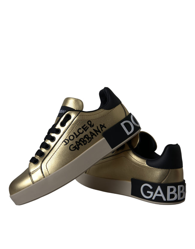 Γυναικεία Παπούτσια Dolce & Gabbana Gold Portofino Calf Leather Sneakers