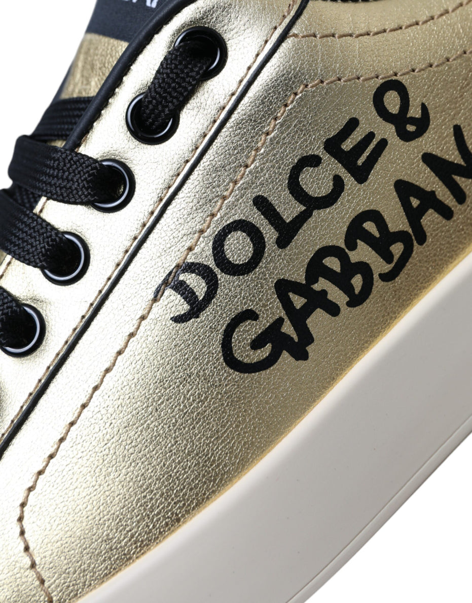 Γυναικεία Παπούτσια Dolce & Gabbana Gold Portofino Calf Leather Sneakers