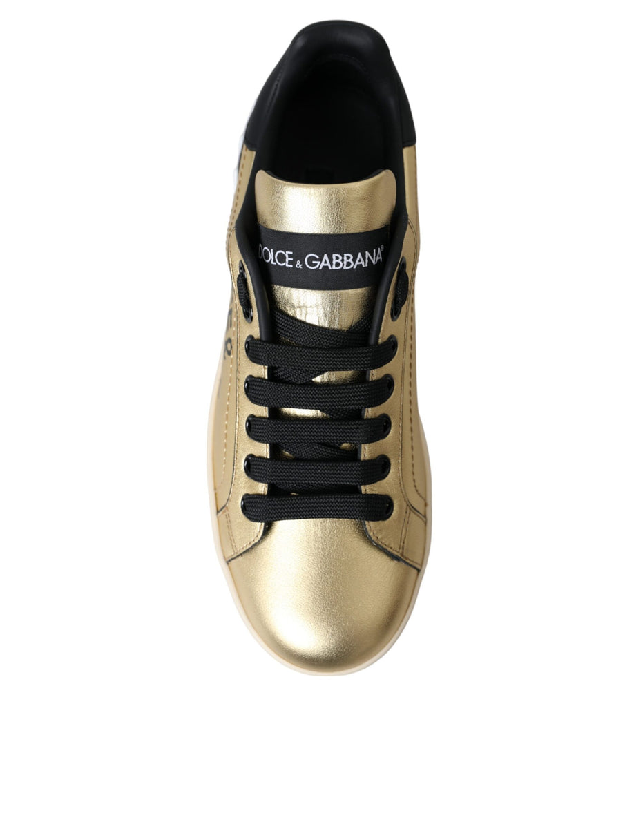 Γυναικεία Παπούτσια Dolce & Gabbana Gold Portofino Calf Leather Sneakers