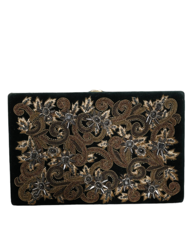 Dolce & Gabbana Μαύρο Βελούδινο Τσαντάκι Βραδινό Πορτοφόλι με Χρυσό Πλαίσιο