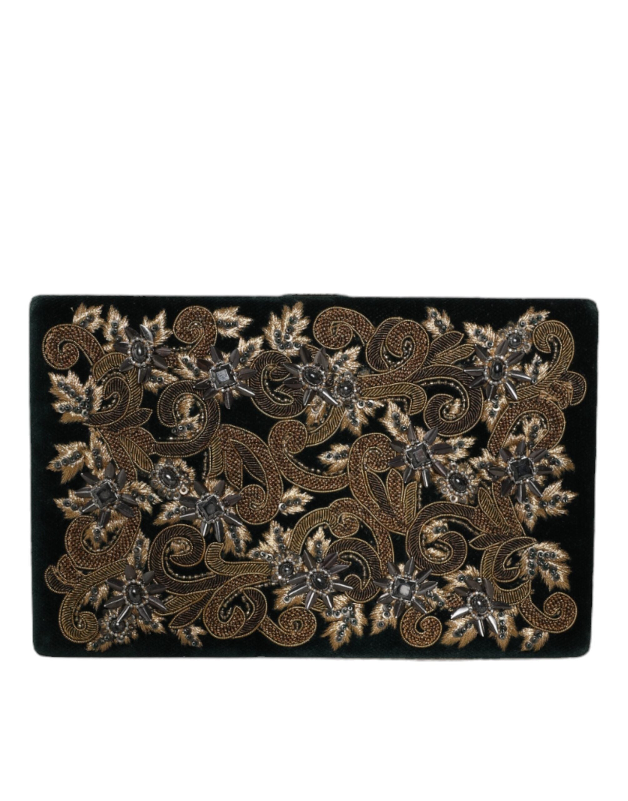 Dolce & Gabbana Μαύρο Βελούδινο Τσαντάκι Βραδινό Πορτοφόλι με Χρυσό Πλαίσιο
