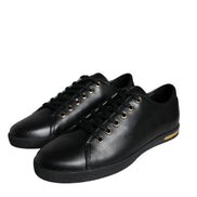 Dolce & Gabbana Black Gold Leather Classic Sneakers Shoes