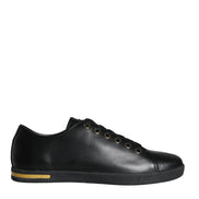 Dolce & Gabbana Black Gold Leather Classic Sneakers Shoes