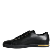 Dolce & Gabbana Black Gold Leather Classic Sneakers Shoes