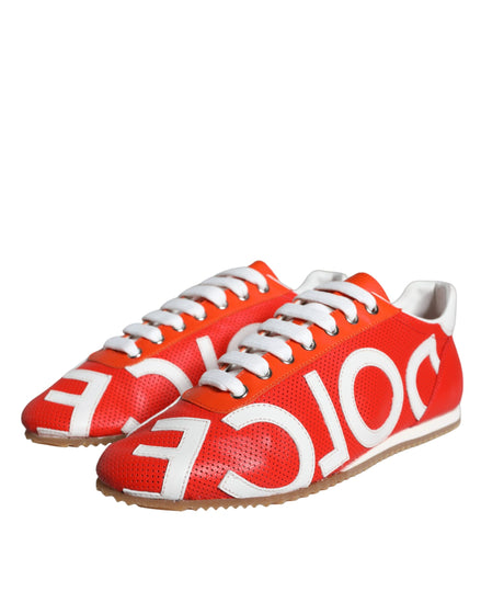 Casual sneakers Dolce & Gabbana κόκκινα και λευκά με δερμάτινο λογότυπο