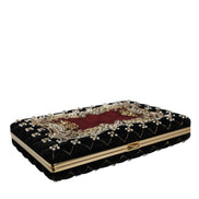 Dolce & Gabbana Bordeaux Black Velvet Gold Frame Clutch Evening Purse Bag