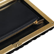 Dolce & Gabbana Bordeaux Black Velvet Gold Frame Clutch Evening Purse Bag