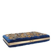 Dolce & Gabbana Blue Velvet Gold Frame Clutch Evening Party Purse Bag