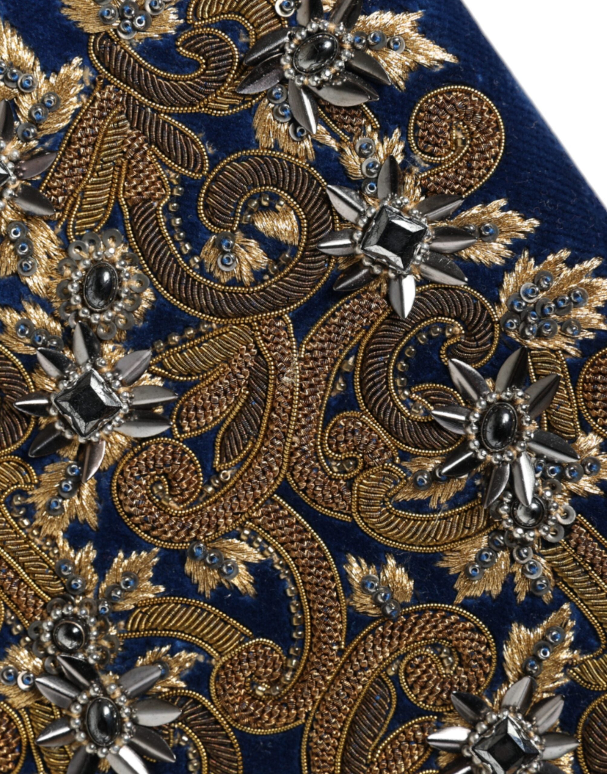 Dolce & Gabbana Μπλε Βελούδινο Πορτοφόλι-Τσαντάκι Βραδινό με Χρυσό Πλαίσιο