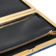 Dolce & Gabbana Blue Velvet Gold Frame Clutch Evening Party Purse Bag