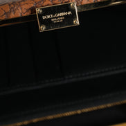 Μίνι τσαντάκι Dolce & Gabbana καφέ δερμάτινο με χρυσό πλαίσιο και λουρί χιαστί