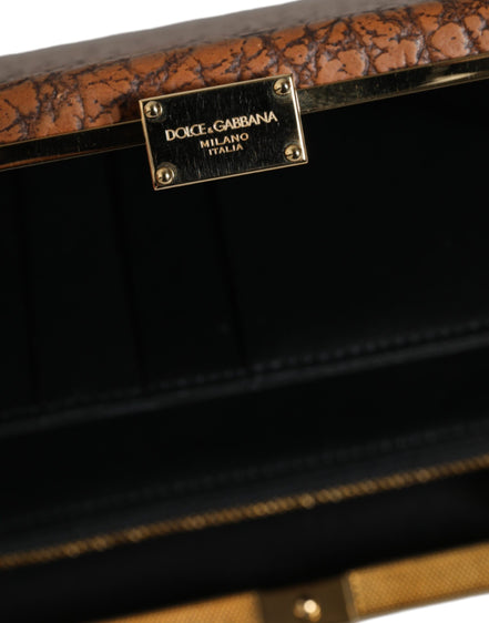 Μίνι τσαντάκι Dolce & Gabbana καφέ δερμάτινο με χρυσό πλαίσιο και λουρί χιαστί
