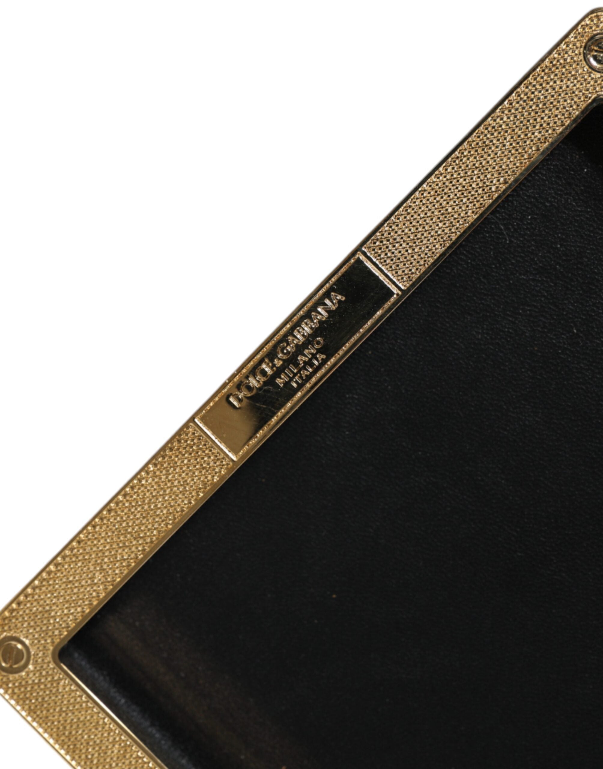 Dolce & Gabbana Μαύρο Δερμάτινο Τσαντάκι Βραδινό Clutch με Καρφιά και Χρυσό Πλαίσιο