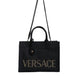 Τσάντα Versace Μαύρη Tote Χιαστί με Λαβή, από Καμβά και Δέρμα, με Λογότυπο