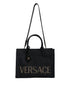 Τσάντα Versace Μαύρη Tote Χιαστί με Λαβή, από Καμβά και Δέρμα, με Λογότυπο