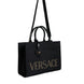 Τσάντα Versace Μαύρη Tote Χιαστί με Λαβή, από Καμβά και Δέρμα, με Λογότυπο