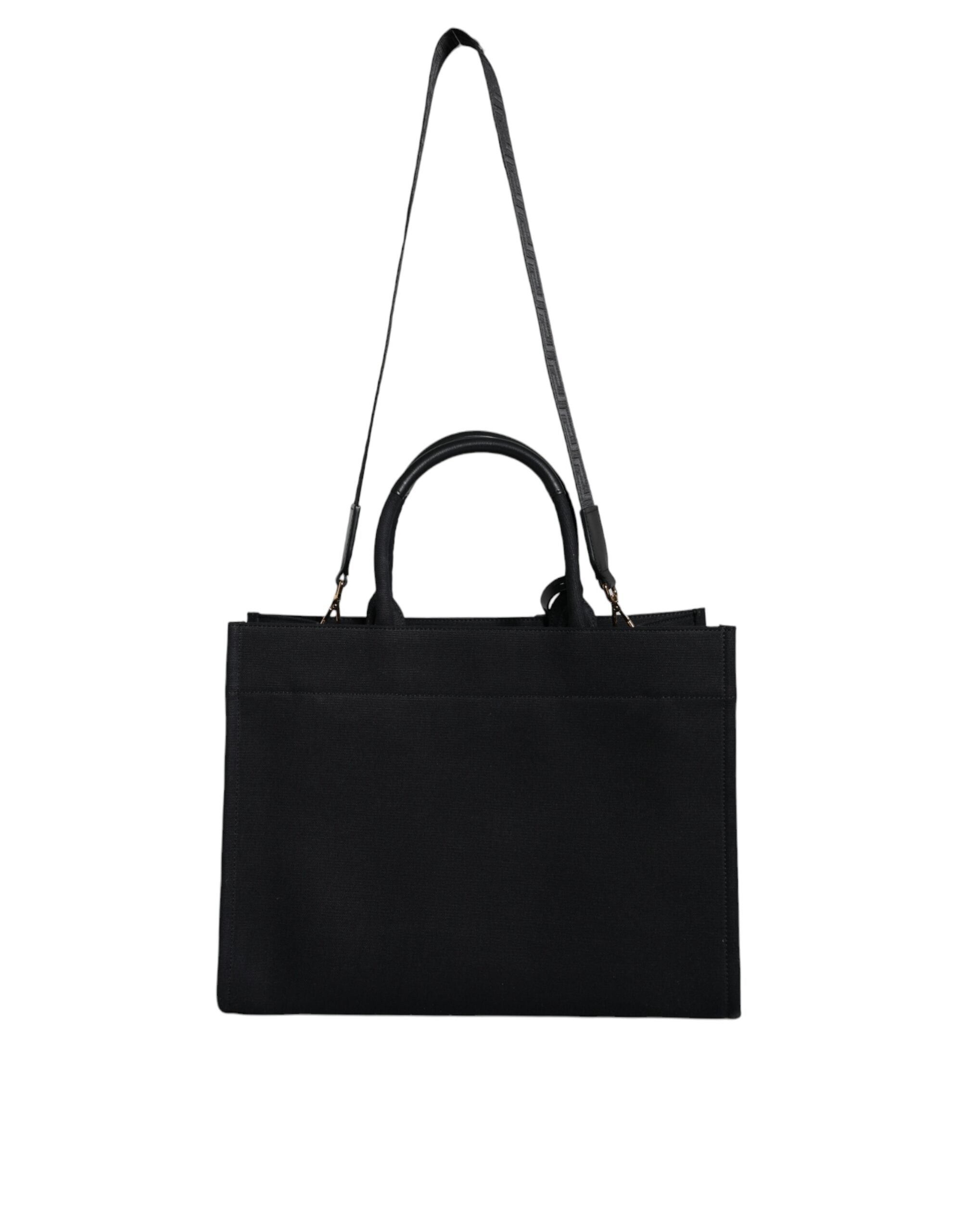 Τσάντα Versace Μαύρη Tote Χιαστί με Λαβή, από Καμβά και Δέρμα, με Λογότυπο