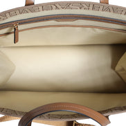 Versace Brown Top Handle Jacquard Leather Logo Crossbody Tote Bag