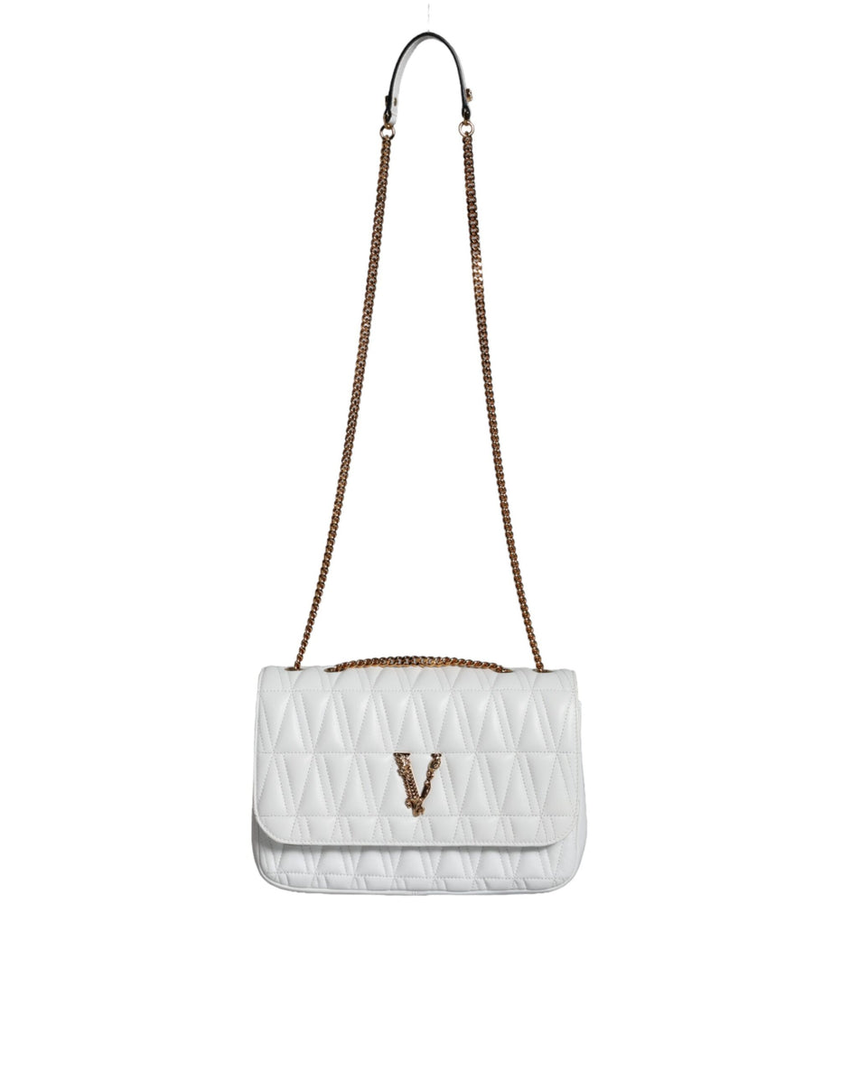 Λευκή Μικρή Τσάντα Χιαστί Ώμου Versace από Δέρμα Νάπα