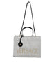 Τσάντα Versace White Top Handle από Καμβά και Δέρμα με Λογότυπο, Χιαστί και Χειρός