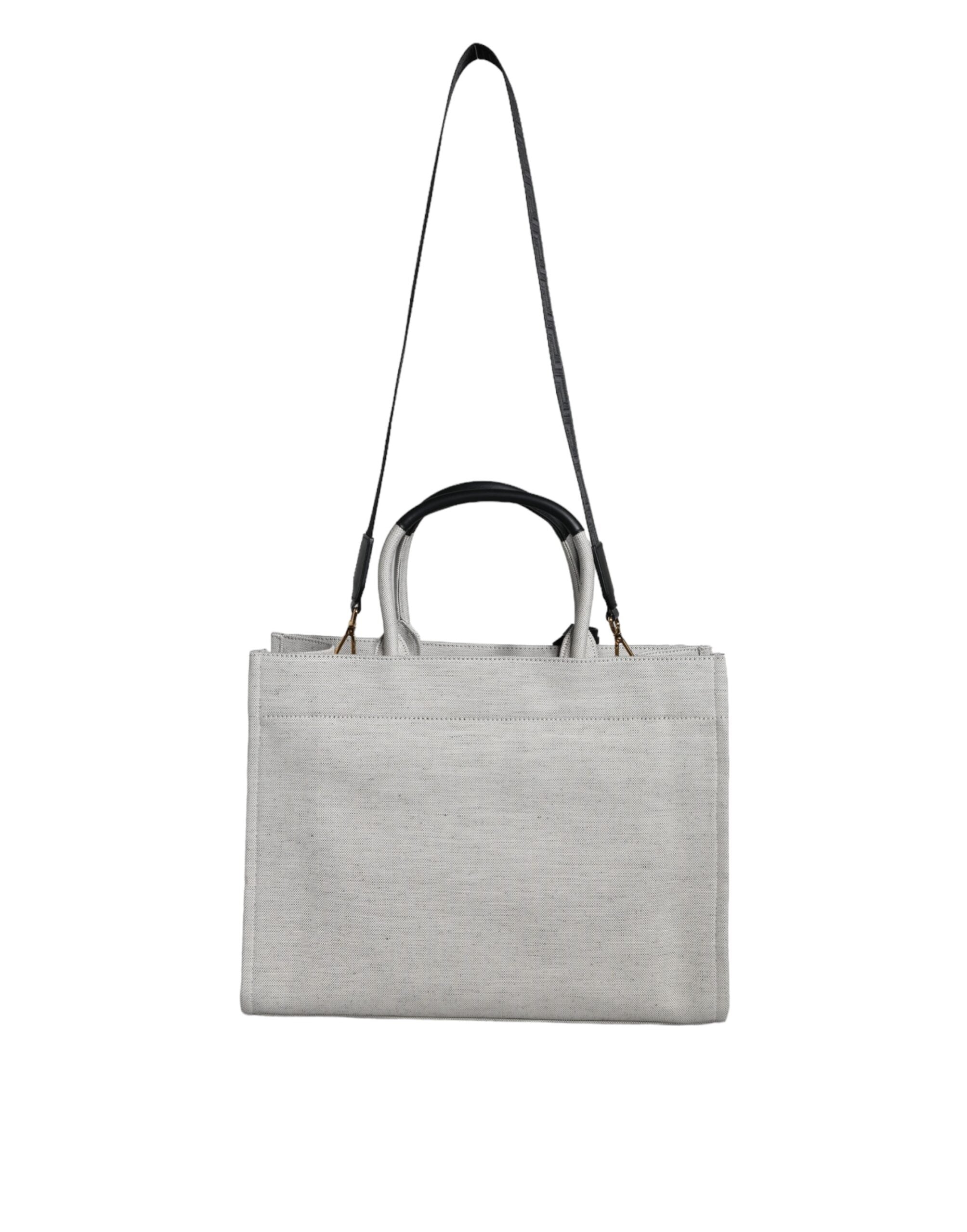 Τσάντα Versace White Top Handle από Καμβά και Δέρμα με Λογότυπο, Χιαστί και Χειρός