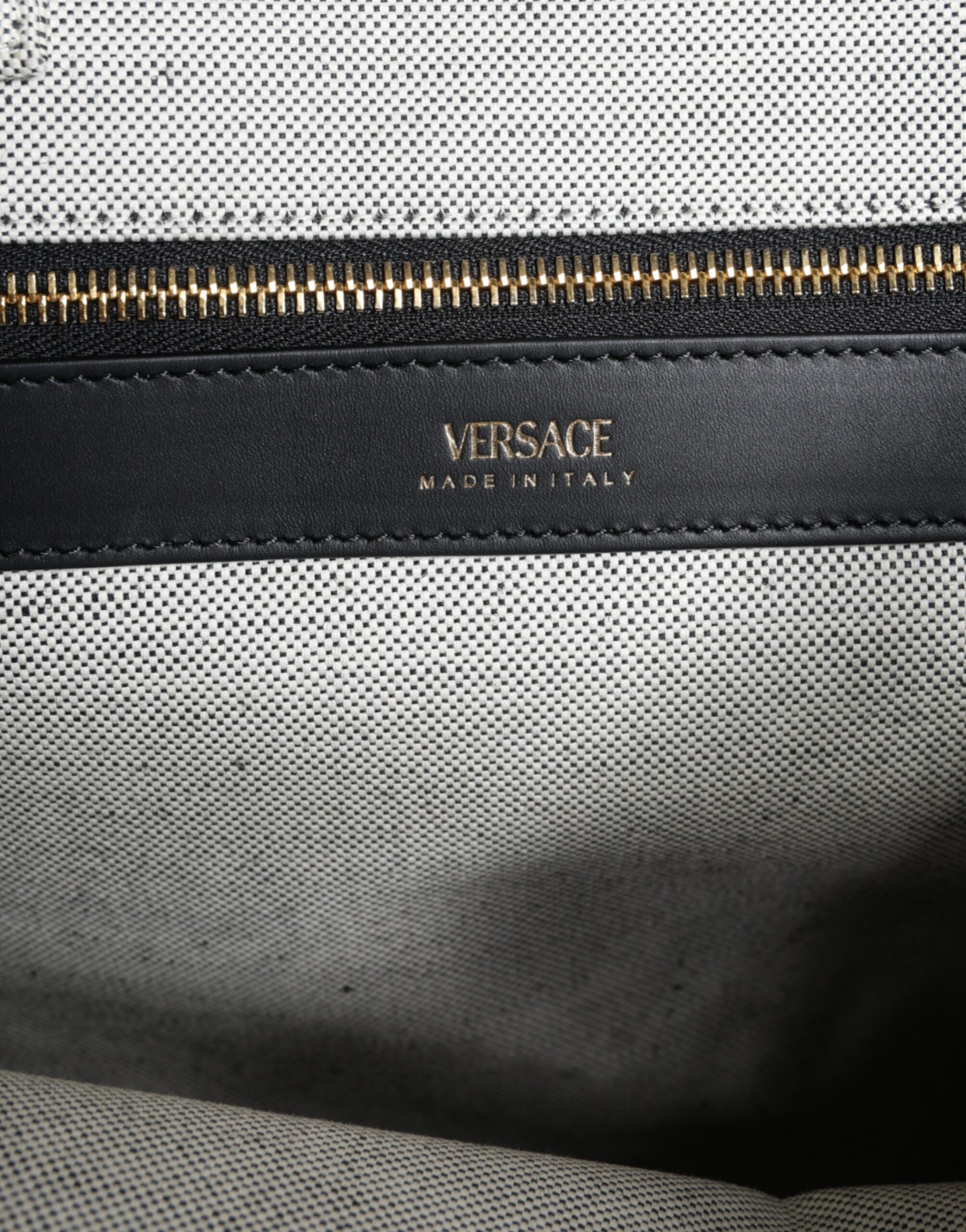 Τσάντα Versace White Top Handle από Καμβά και Δέρμα με Λογότυπο, Χιαστί και Χειρός