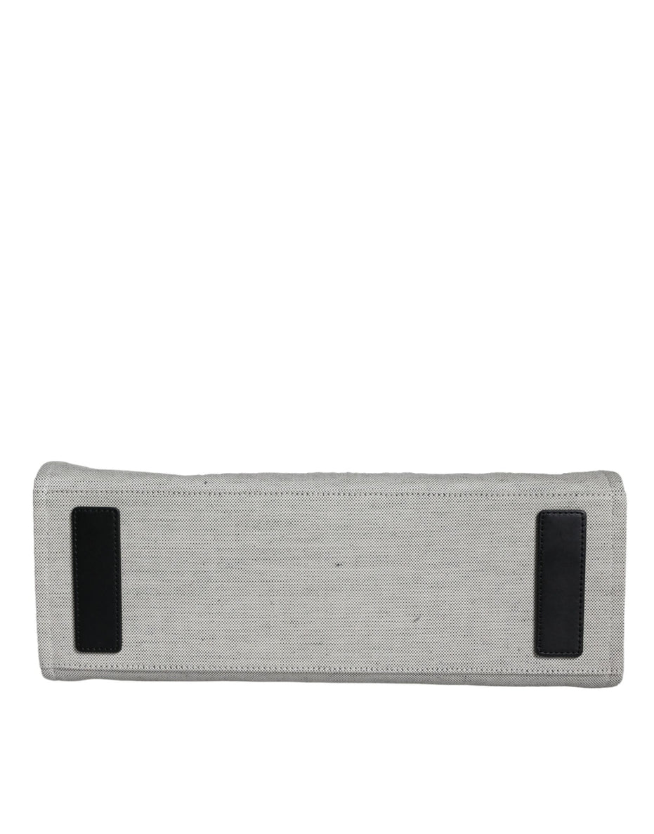 Τσάντα Versace White Top Handle από Καμβά και Δέρμα με Λογότυπο, Χιαστί και Χειρός