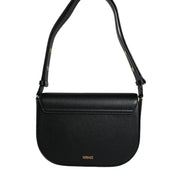 Versace Black Grainy Calf Leather Logo Crossbody Shoulder Bag