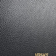 Versace Black Grainy Calf Leather Logo Crossbody Shoulder Bag