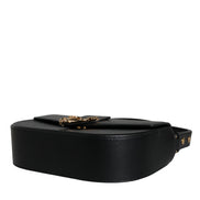 Versace Black Grainy Calf Leather Logo Crossbody Shoulder Bag