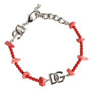 Dolce & Gabbana Silver Tone Brass Beaded Resin DG Logo Chain Bracelet