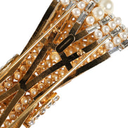 Dolce & Gabbana Gold Tone Brass Bow Crystal FauxPearl Embellished Brooch