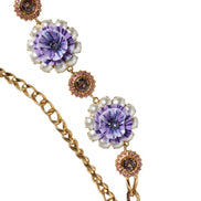 Dolce & Gabbana Gold Tone Floral Crystals Embellished Layered Necklace