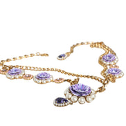 Dolce & Gabbana Gold Tone Floral Crystals Embellished Layered Necklace