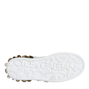 Dolce & Gabbana White Leather Floral Studded Sneakers Shoes