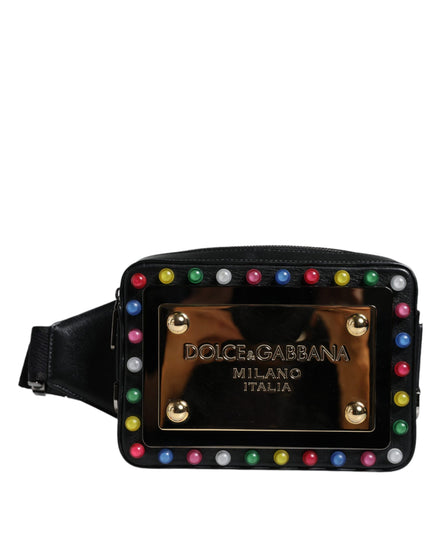 Τσαντάκι Μέσης Dolce & Gabbana από Μαύρο Δέρμα με Λογότυπο LED