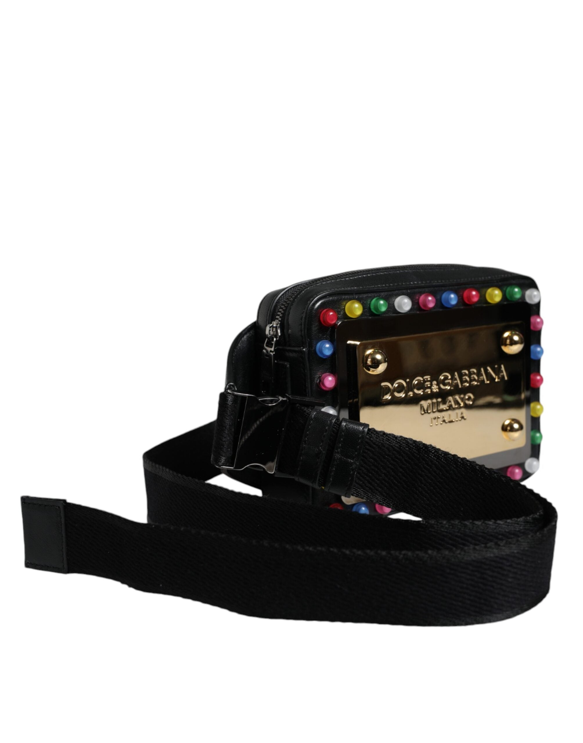 Τσαντάκι Μέσης Dolce & Gabbana από Μαύρο Δέρμα με Λογότυπο LED