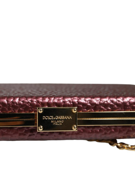 Βραδινό τσαντάκι Dolce & Gabbana μαρόν δερμάτινο με λουρί χιαστί