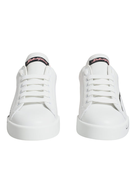 Dolce & Gabbana Λευκά και Ροζ Sneakers Portofino Χαμηλού Ύψους