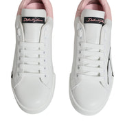 Dolce & Gabbana White Pink Portofino Low Top Sneakers Shoes