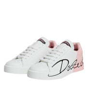 Dolce & Gabbana White Pink Portofino Low Top Sneakers Shoes