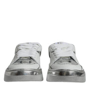 Dolce & Gabbana Λευκά Sneakers Χαμηλού Ύψους από Δέρμα με Ασημί Λεπτομέρειες
