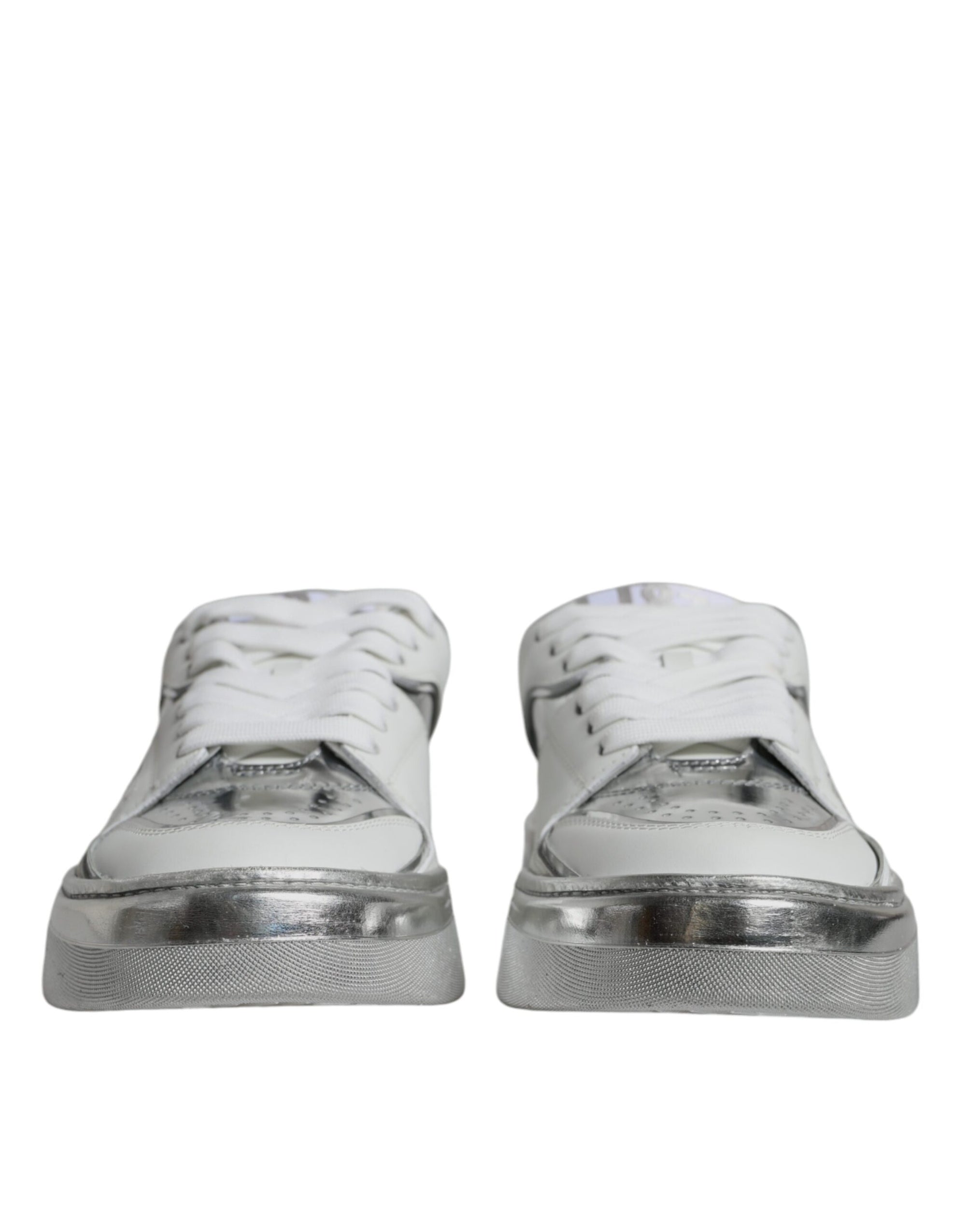 Dolce & Gabbana Λευκά Sneakers Χαμηλού Ύψους από Δέρμα με Ασημί Λεπτομέρειες