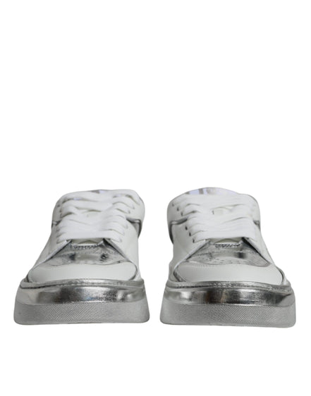 Dolce & Gabbana Λευκά Sneakers Χαμηλού Ύψους από Δέρμα με Ασημί Λεπτομέρειες
