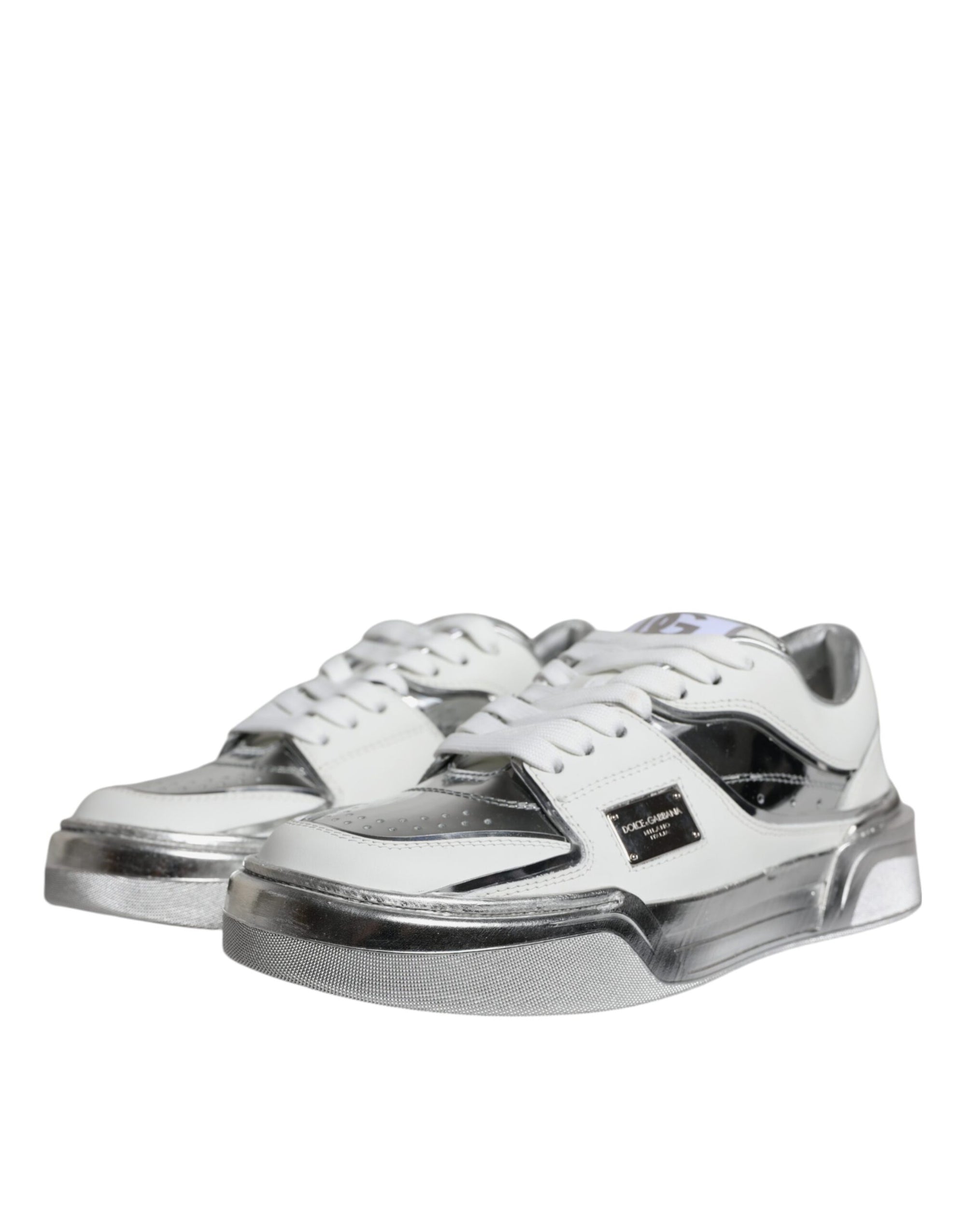 Dolce & Gabbana Λευκά Sneakers Χαμηλού Ύψους από Δέρμα με Ασημί Λεπτομέρειες