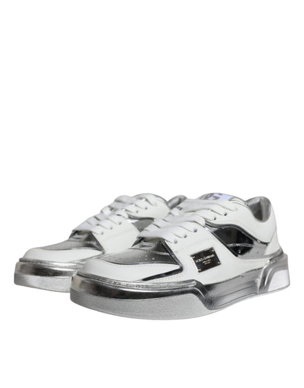 Dolce & Gabbana Λευκά Sneakers Χαμηλού Ύψους από Δέρμα με Ασημί Λεπτομέρειες
