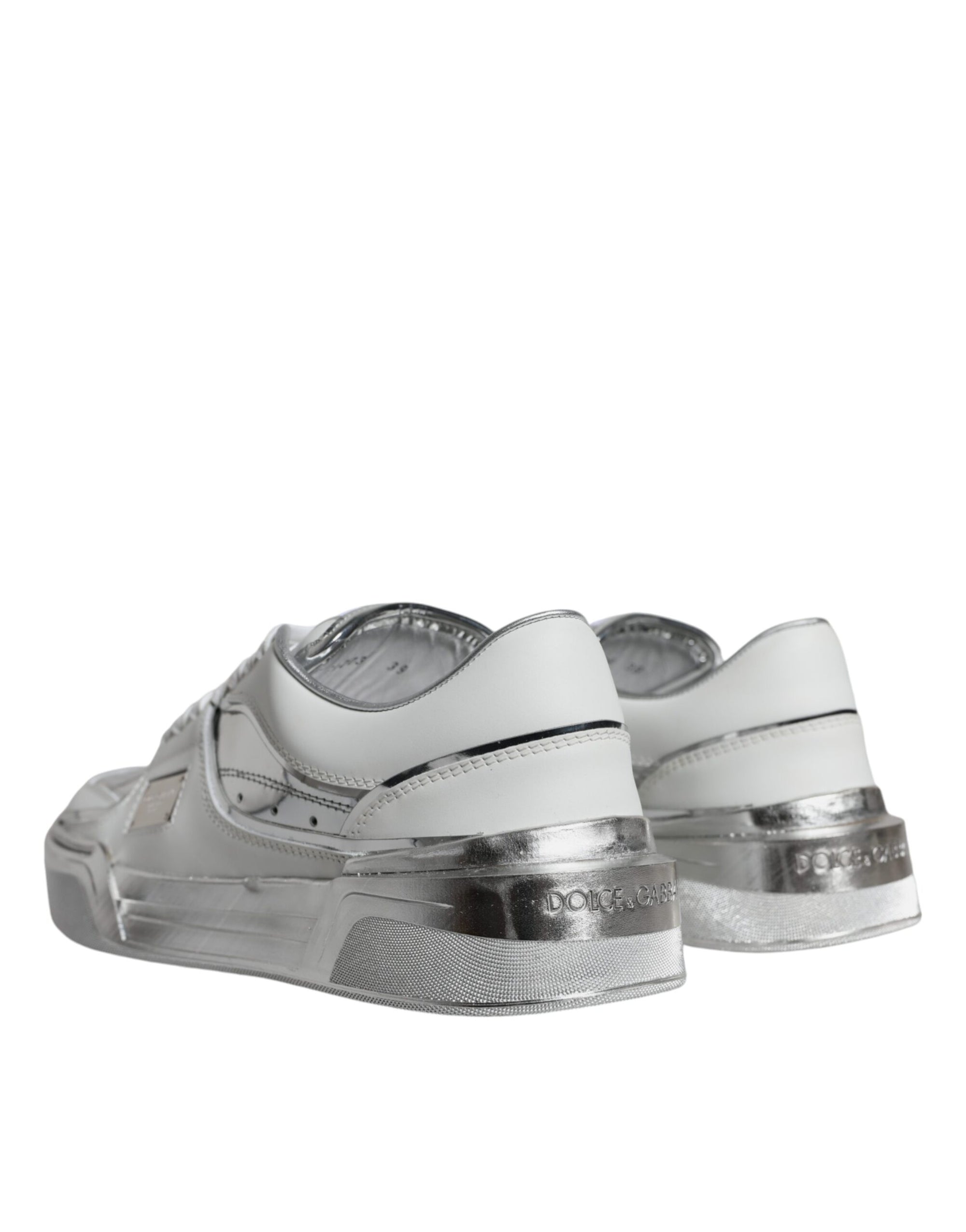 Dolce & Gabbana Λευκά Sneakers Χαμηλού Ύψους από Δέρμα με Ασημί Λεπτομέρειες